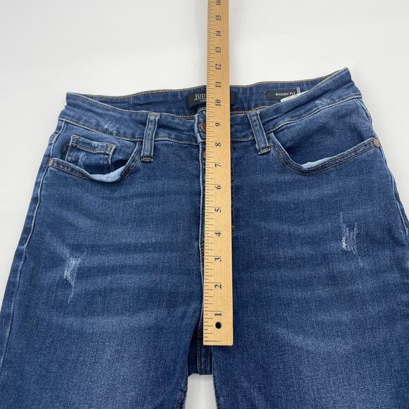 JUDY BLUE Jeans Mid Rise Skinny Fit Pant Women Size 26 Button Fly Distressed - Picture 8 of 11